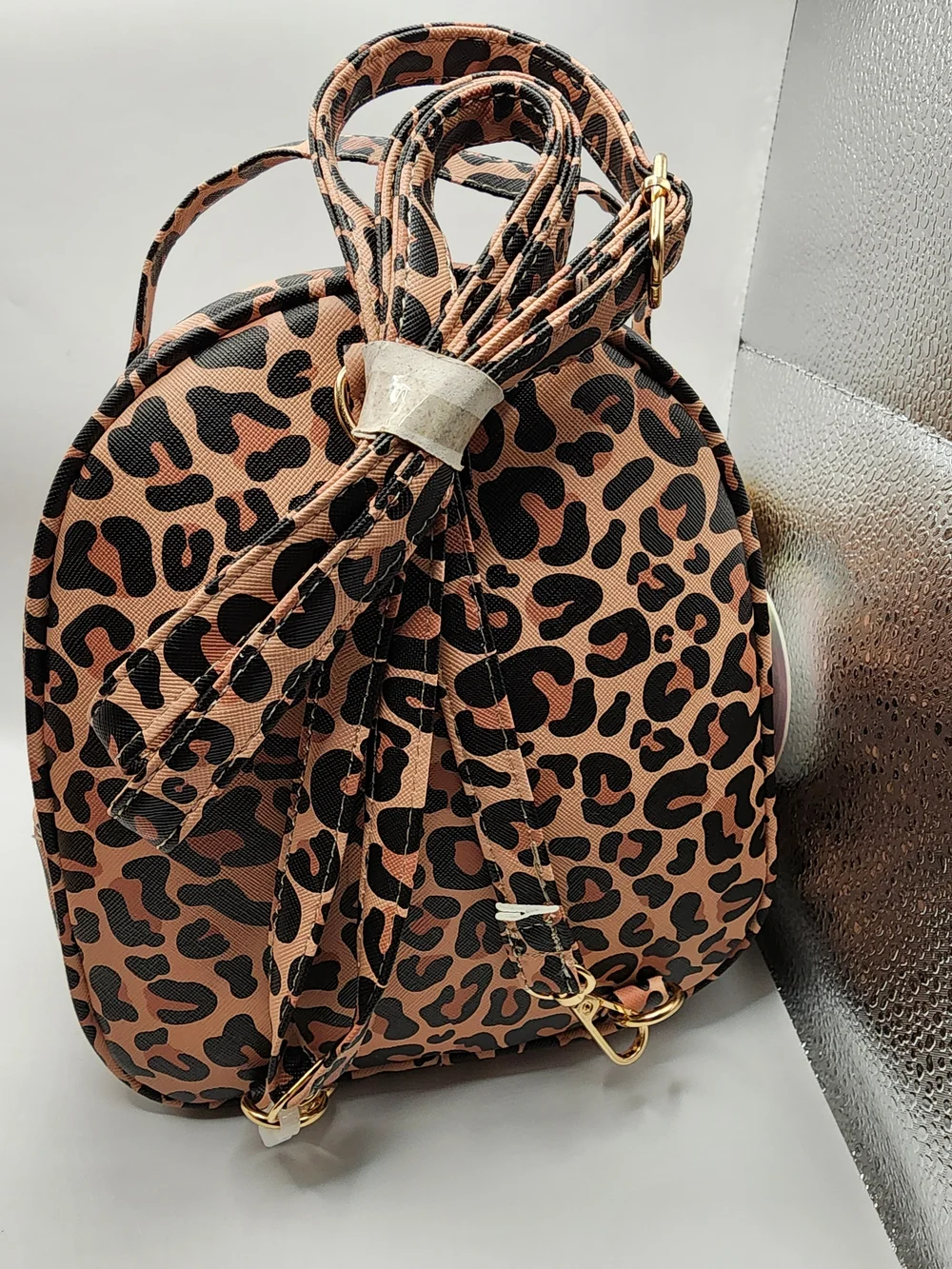 Under One Sky Pink Leopard Heart Mini Backpack with Glitter Bow